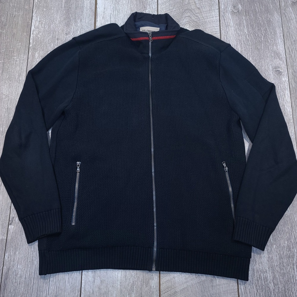 Holebrook Sweden Full Zip Sweater Mens XXL Navy Blue Windproof Cotton Cardigan